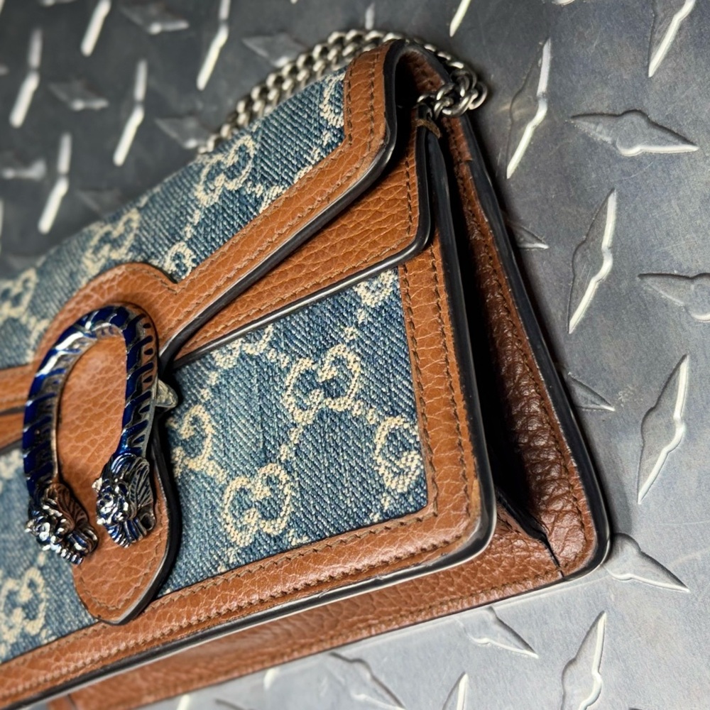 Gucci GG Denim Mini Dionysus Chain Wallet in Blue/Brown - Picture 5 of 11